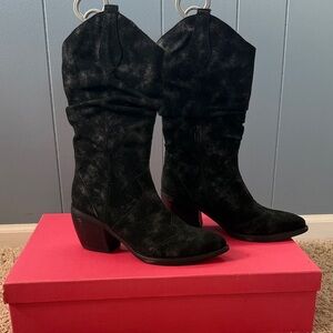 Vaneli Black Suede Western Boots